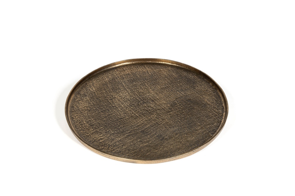 Tray round jute print - metal - antique gold - Ø50cm - p 1/4