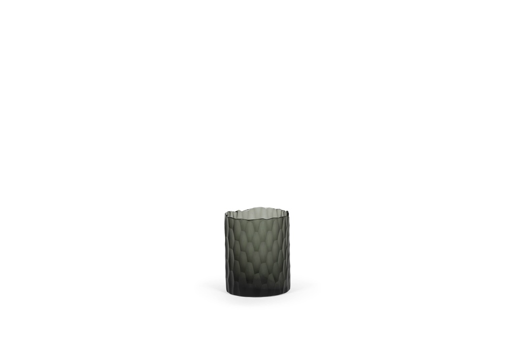 Handcut vase vith organic rim - glass - grey - Ø 11x12cm - p 1/8
