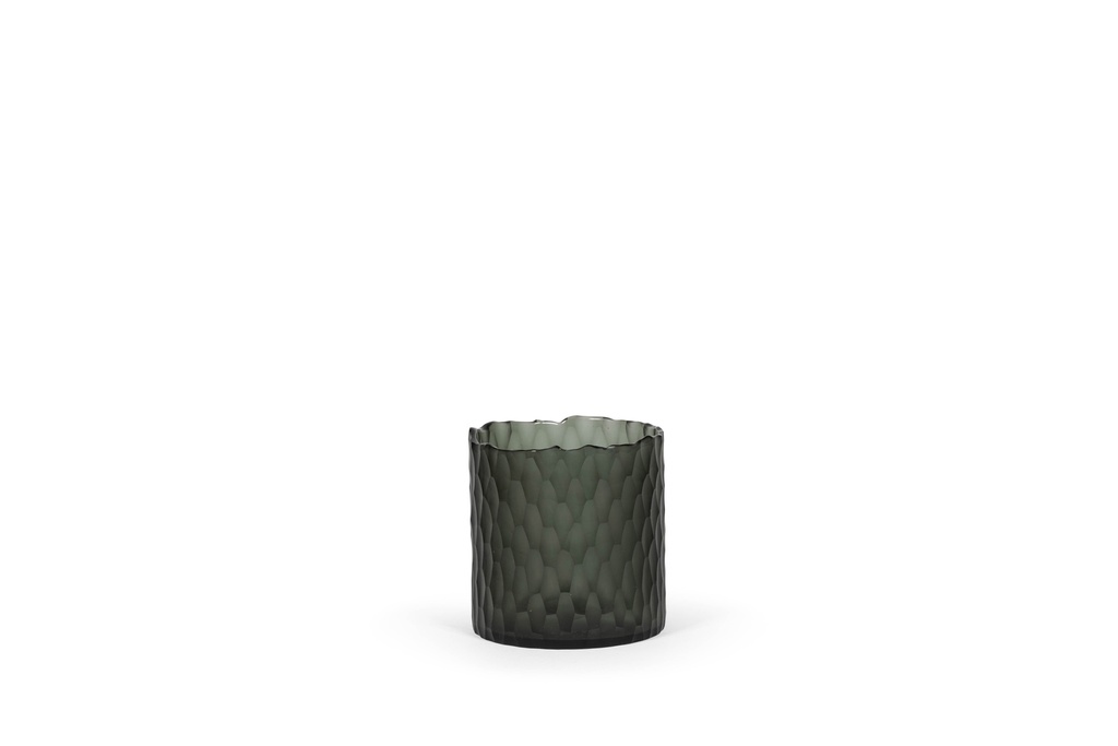 Handcut vase with organic rim - glass - grey - Ø 14x15cm - p 1/6