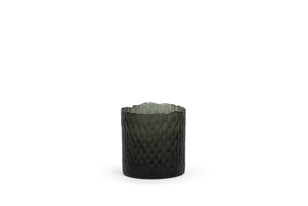 Handcut vase with organic rim - glass - grey - Ø 17x18cm - p 1/4