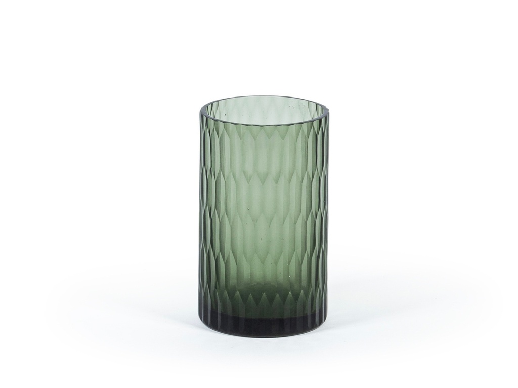 TLight holder shiny rice cut - glass - grey - Ø 7,5x12cm - p/6/24
