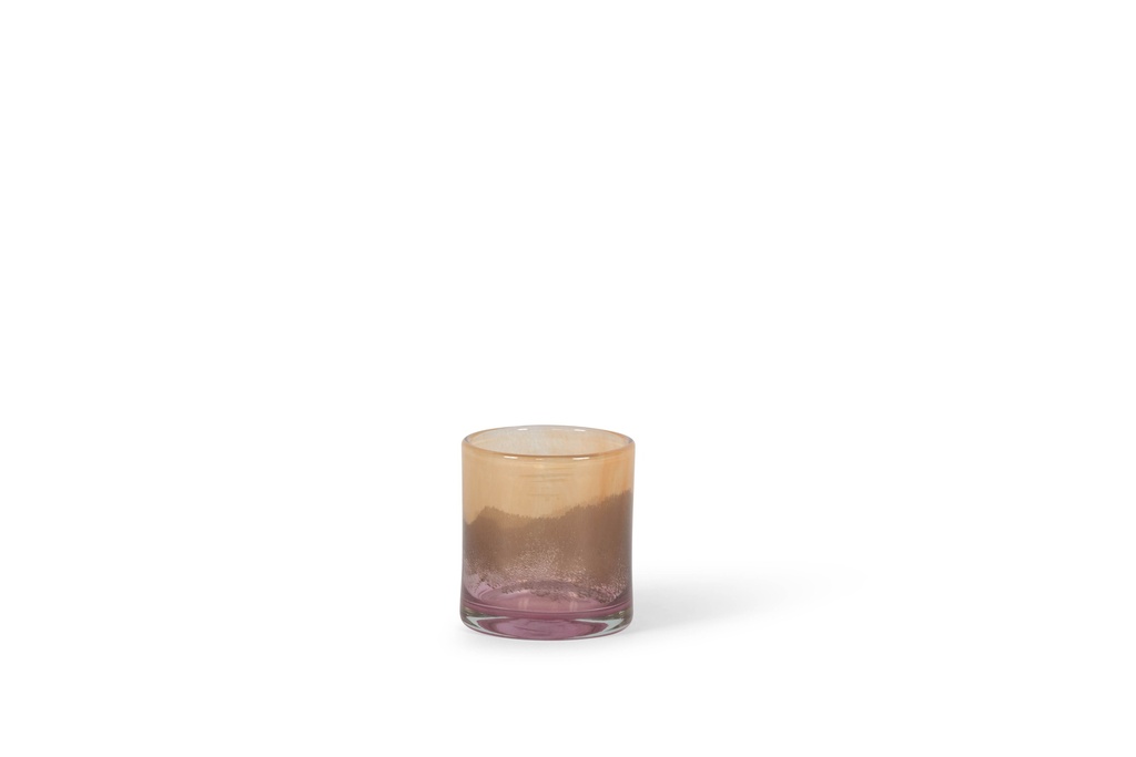Thick votive cylinder with pink to orange design - glass - pink/orange - Ø11x12cm - p/6