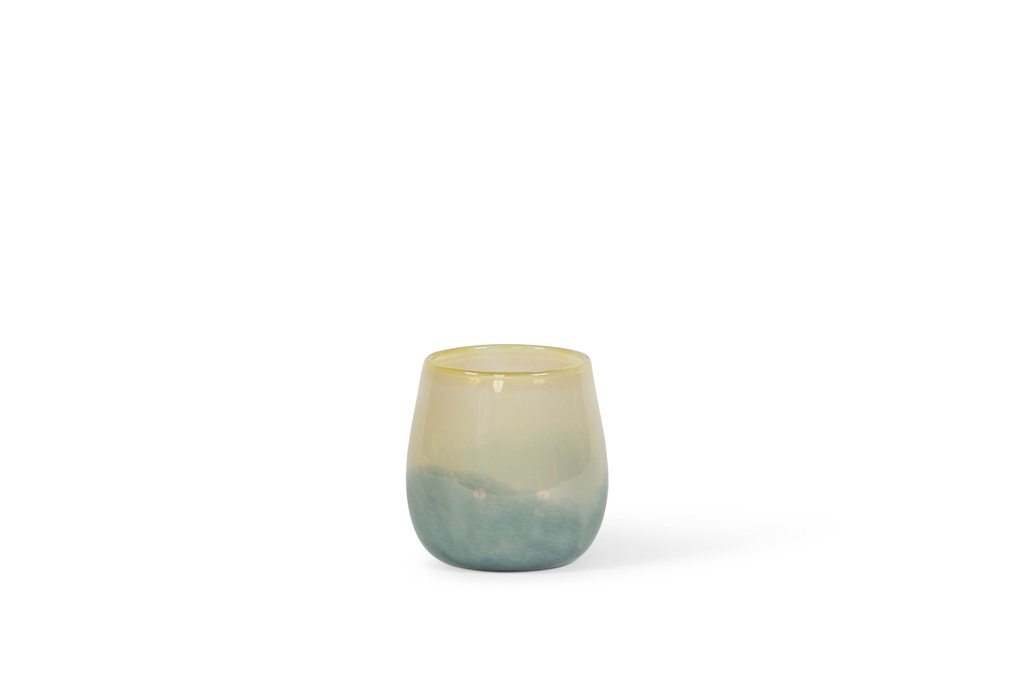 Thick votive bowl with green to ochre design - glass - green/ocher - Ø15x14cm - p/2