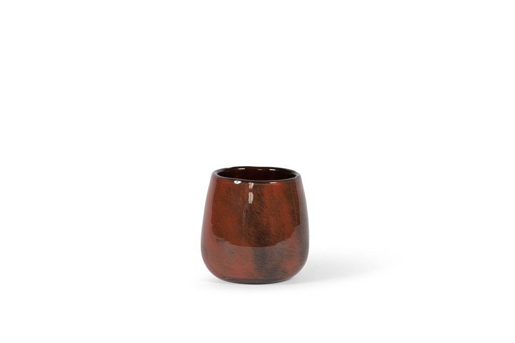 Thick votive bowl with spotted design - glass - black/red - Ø15 x 14cm - p/2