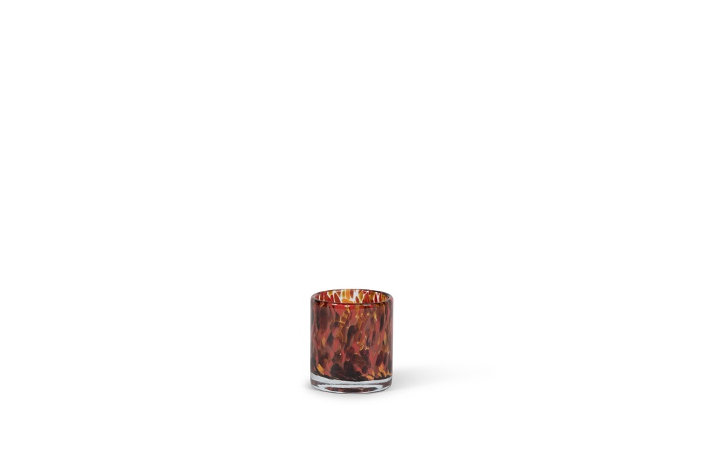 Thick votive cylinder - glass - orange red spotted - Ø8.5x9cm - p/6