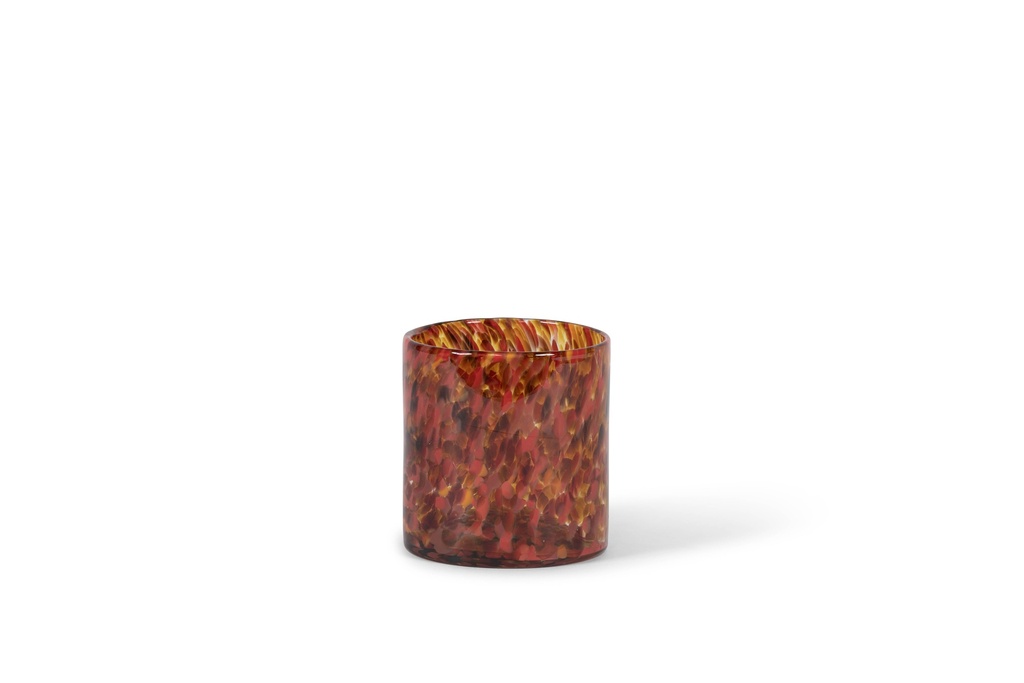Thick votive cylinder - glass - orange red spotted - Ø14x15cm - p/1