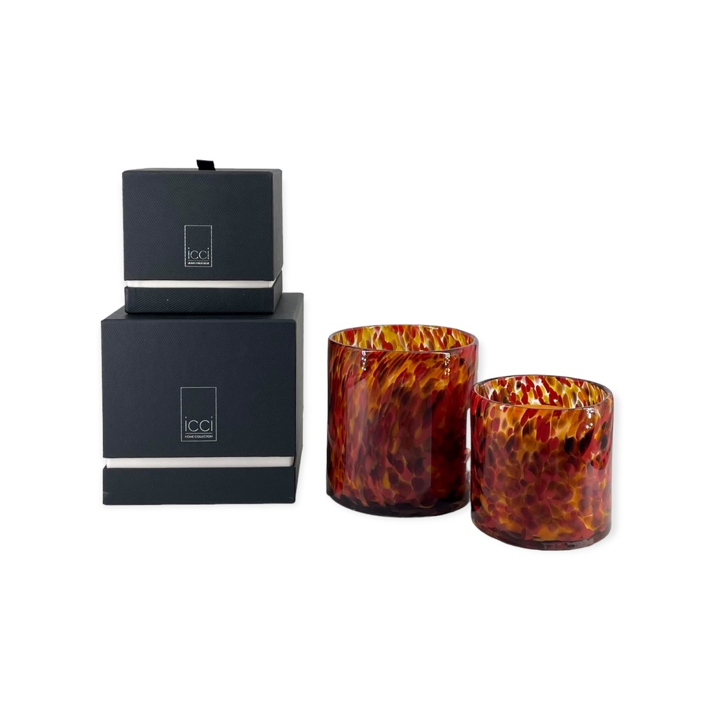 Scented candle cylinder orange red spotted - Ø 14x15cm - 3 - int. cot. - p/2