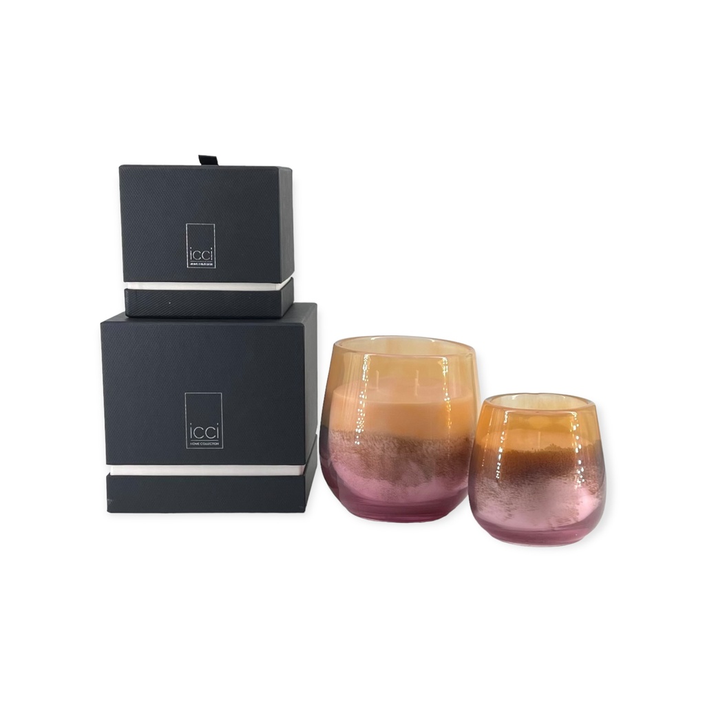 Scented candle bowl with pink to orange design - Ø12x11cm - 1 - int. cot. - p/4