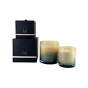 Scented candle cylinder with green to ochre design - Ø 14x15cm - 3 - int. cot. - p/2