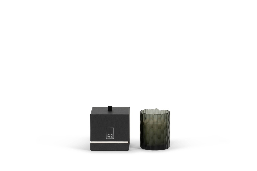 Scented candle Handcut vase with organic rim grey - Ø 11x12cm - 2 - int. cot. -p /4