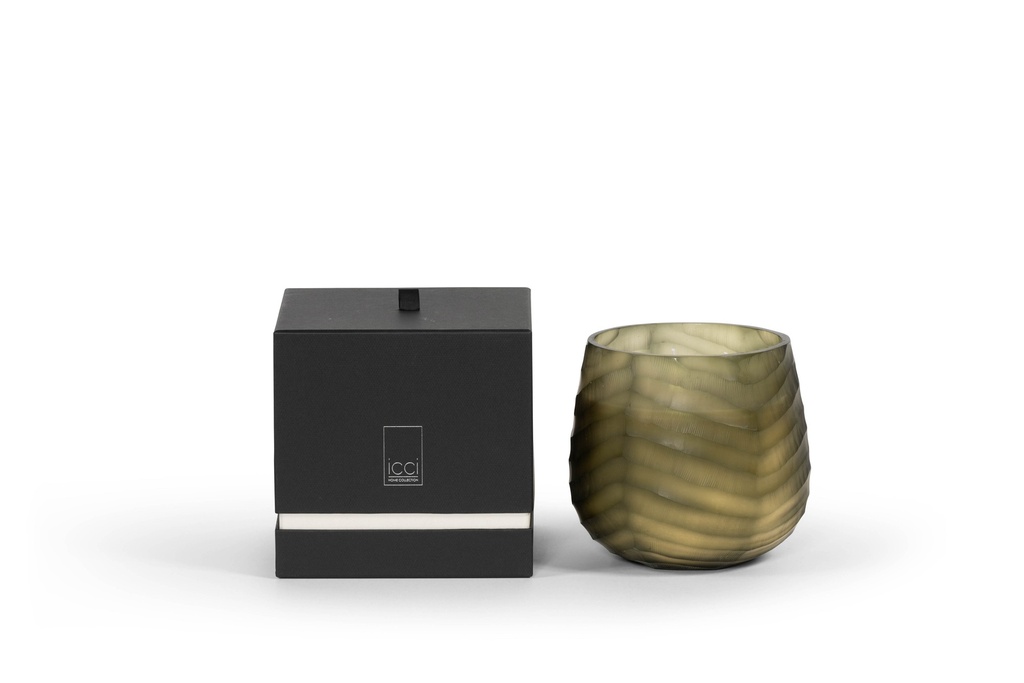 Scented candle Vase V cutting green grey - Ø 18x18cm - 4 - int. cot. - p /1