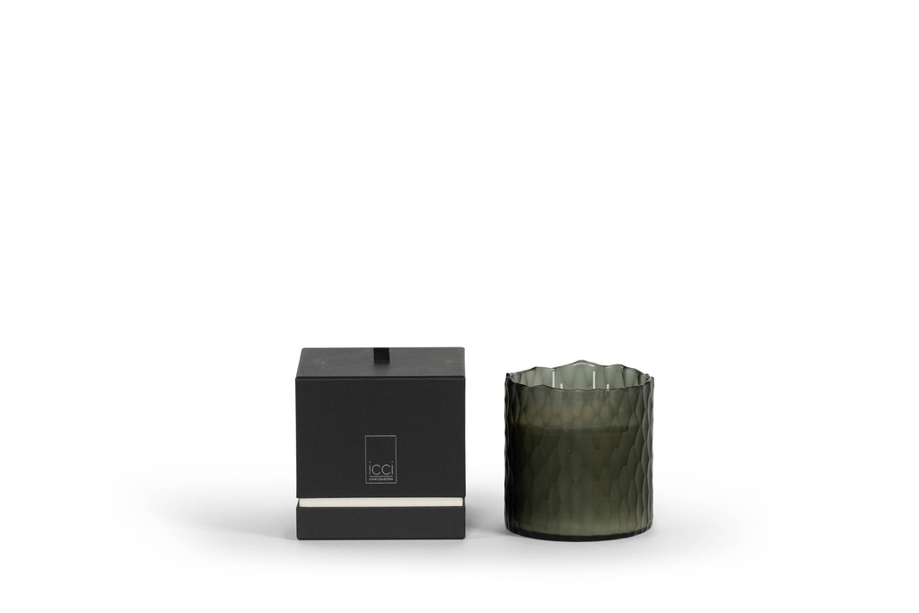 Scented candle Handcut vase with organic rim grey - Ø 14x15cm - 3 - int. cot. - p /1