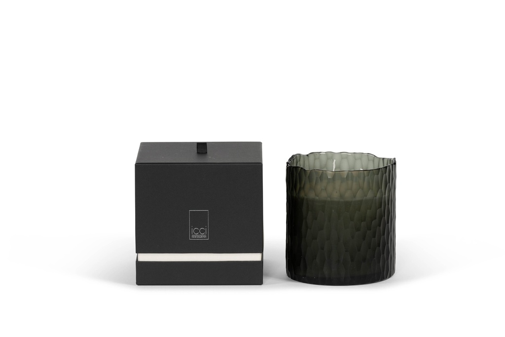 Scented candle Handcut vase with organic rim grey - Ø 17x18cm - 4 - int. cot. - p /1