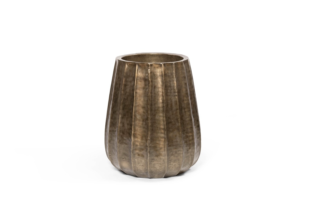 Planter vertical ribbed - metal - antique brass - Ø55x64,5cm - p/1/1