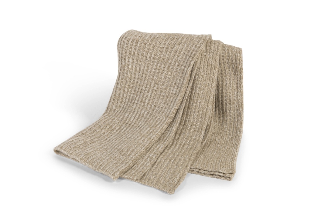Plaid Knitted - Mohair Wool - Ivory/Light brown/Mushroom - 140cm x 200cm  - p/1