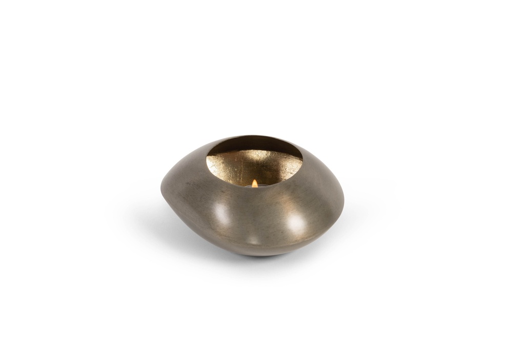Tlight holder organic - metal - nickle antique/gold antique leafing inside -  Ø12,5 x 10 x 5cm - p/6/48