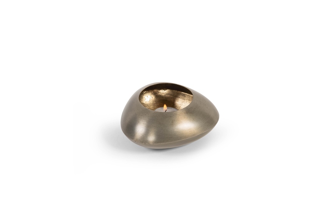 Tlight holder organic - metal - nickle antique/gold antique leafing inside -  Ø12,5 x 10 x 5cm - p/6/48