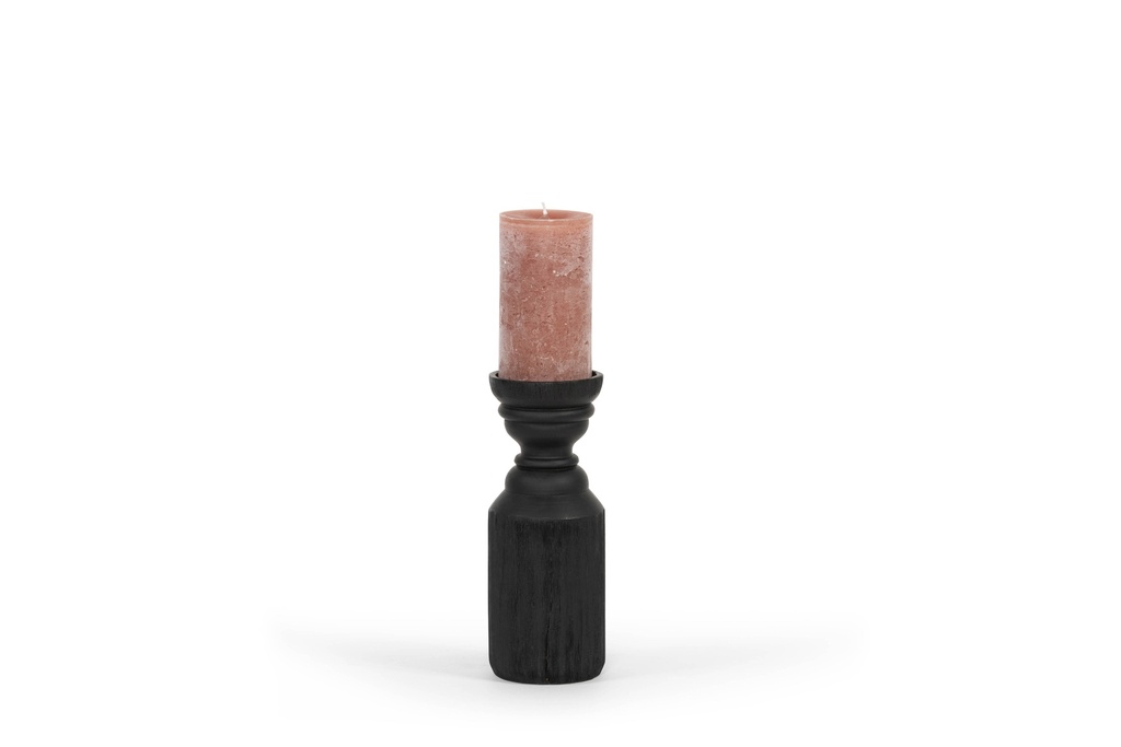 Candleholder small for candle Ø 8,6 - wood - mat black brushed - Ø10x26cm - p/2/8