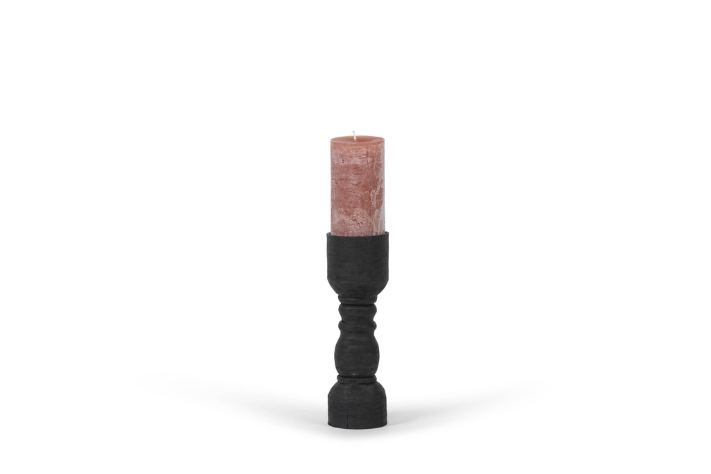 Candleholder small for candle Ø 8,6 - wood - mat black brushed - Ø10x30cm - p/2/8