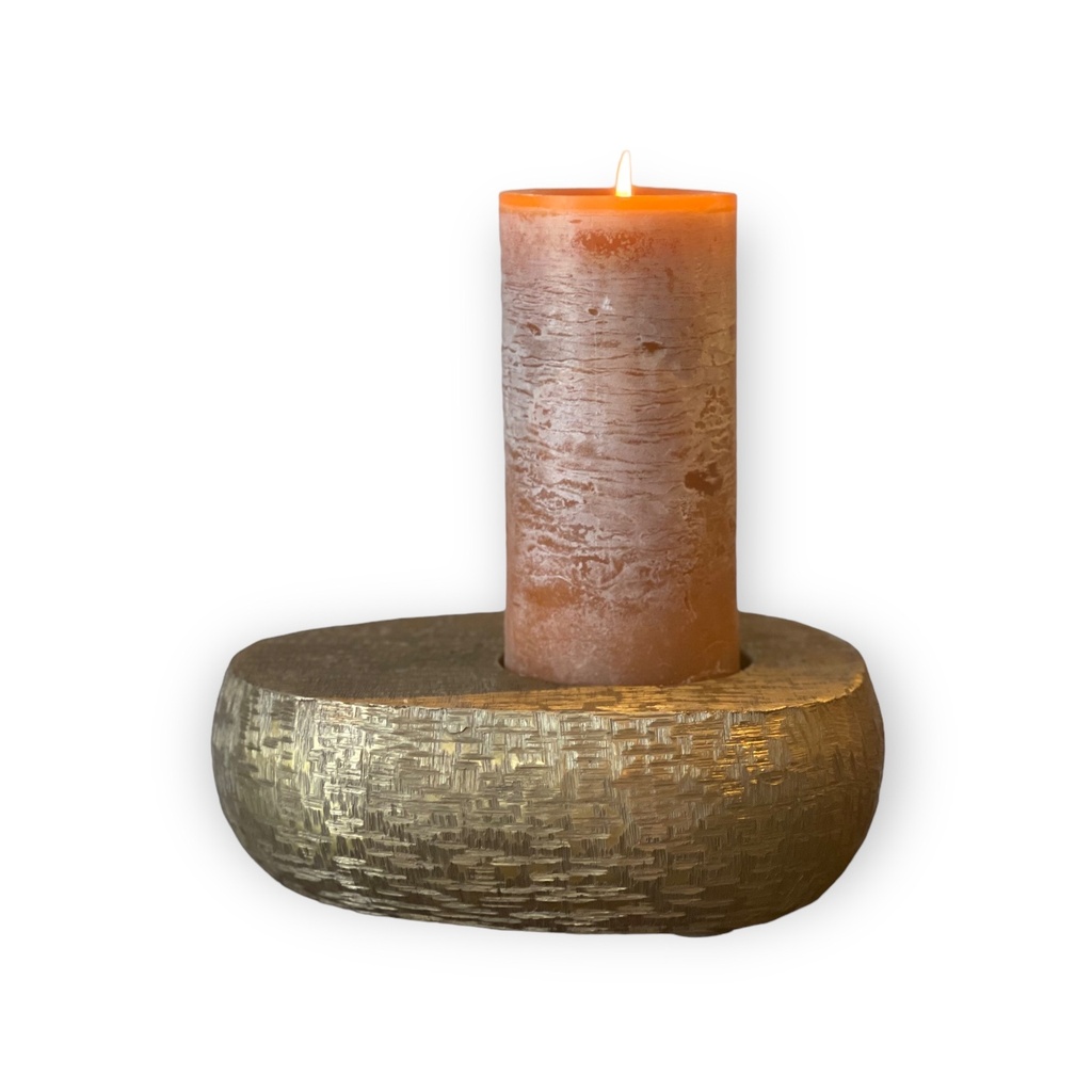 Pebble candleholder bowl for candle Ø 8,6 - criss cross antique gold - alu - 23x18x7.5cm - p/1/8