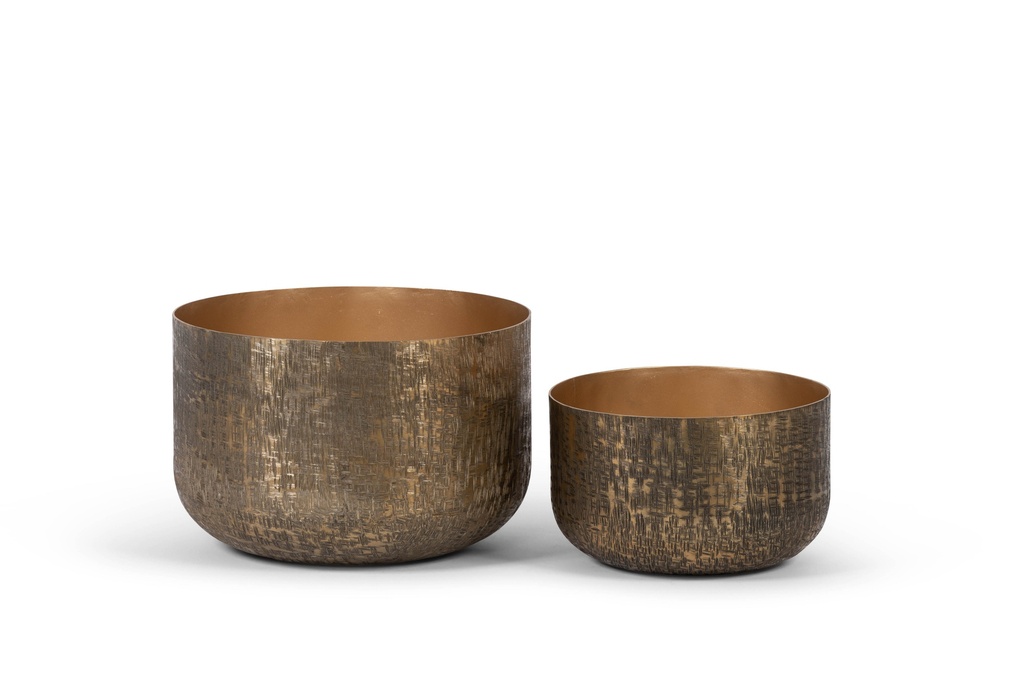 Outdoor antique gold pot criss cross with lid, set of 2 - Ø24x14,5cm / Ø31x20cm - 1 - ext. cot. - p /1set