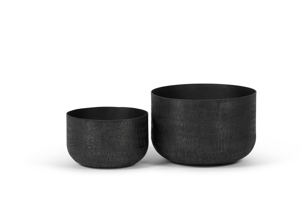Outdoor graphite pot criss cross with lid, set of 2 - Ø24x14,5cm / Ø31x20cm - 1 ext. cot.- p /1set