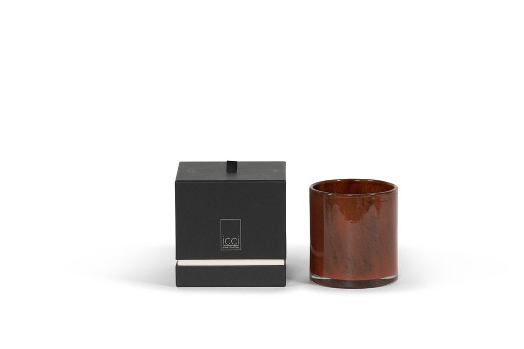 Scented candle thick votive cylinder with black spotted red design - Ø14 x 15cm - 3 - int. cot. -p/2 