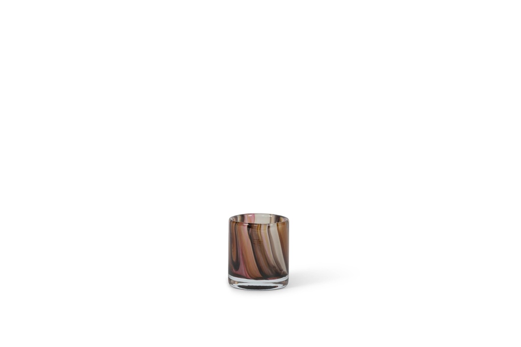Thick votive cylinder - glass - brown/amber/purple striped - Ø8.5 x 9cm - p 6