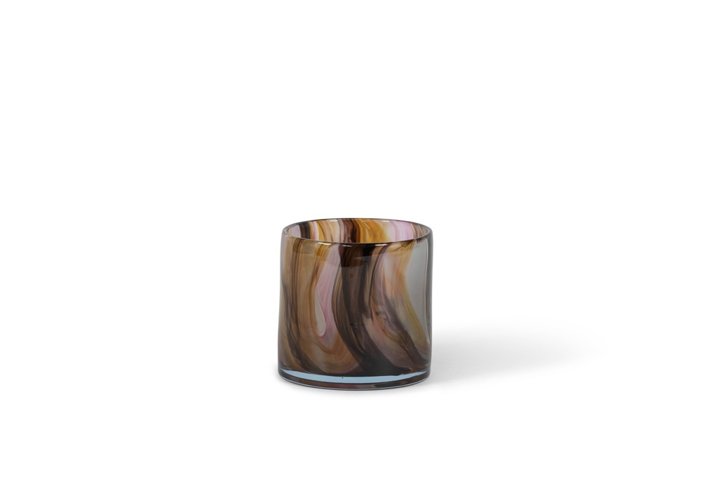 Thick votive cylinder - glass - brown/amber/purple striped - Ø14 x 15cm - p 1