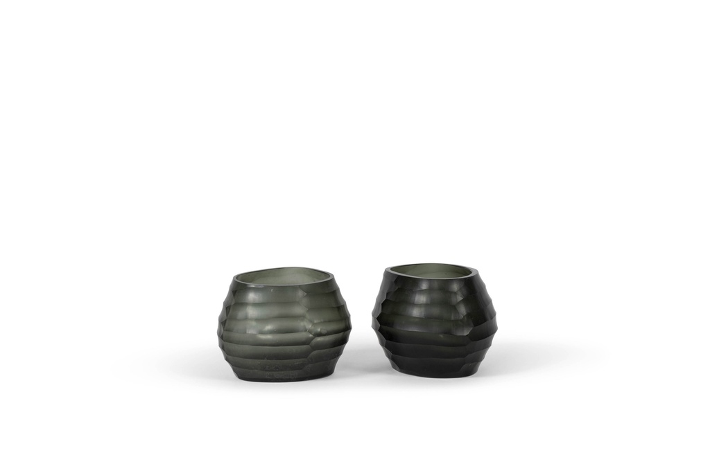 Tlight holder oval with cutting - glass - smoke - 13x11x9,5cm - p 1/12