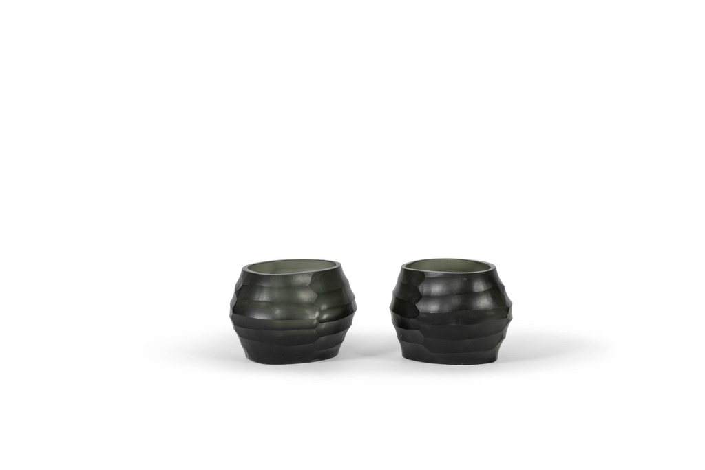 Tlight holder oval with cutting - glass - smoke - 11x9x8cm - p 1/18