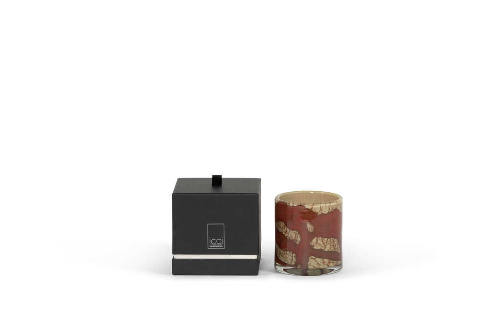 Scented candle thick votive cylinder with wave design honey/red - Ø11x 12cm - 2 - int. cot. - p/4