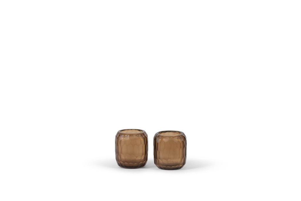 Tlightholder square with cutting - glass - amber - 9x9x9,5cm - p 1/24