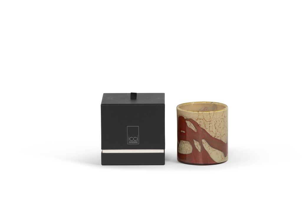 Scented candle thick votive cylinder with honey red wave design - Ø14 x 15cm - 3 - int. cot. - p/2
