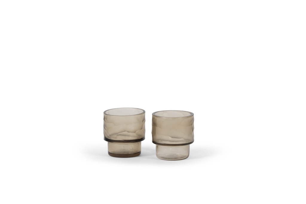 Tlight holder round with cutting - glass - light smoke - Ø 8x8cm - p 1/24