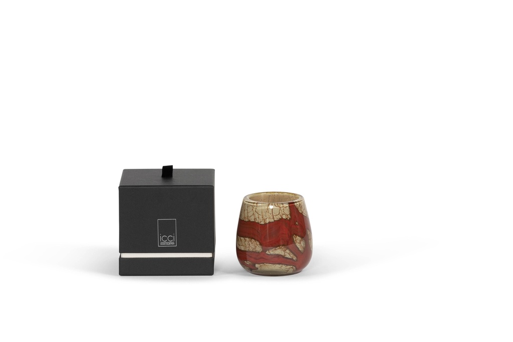 Scented candle thick votive bowl with wave design honey red - Ø 12x11cm - 1 - int.cot. - p/4