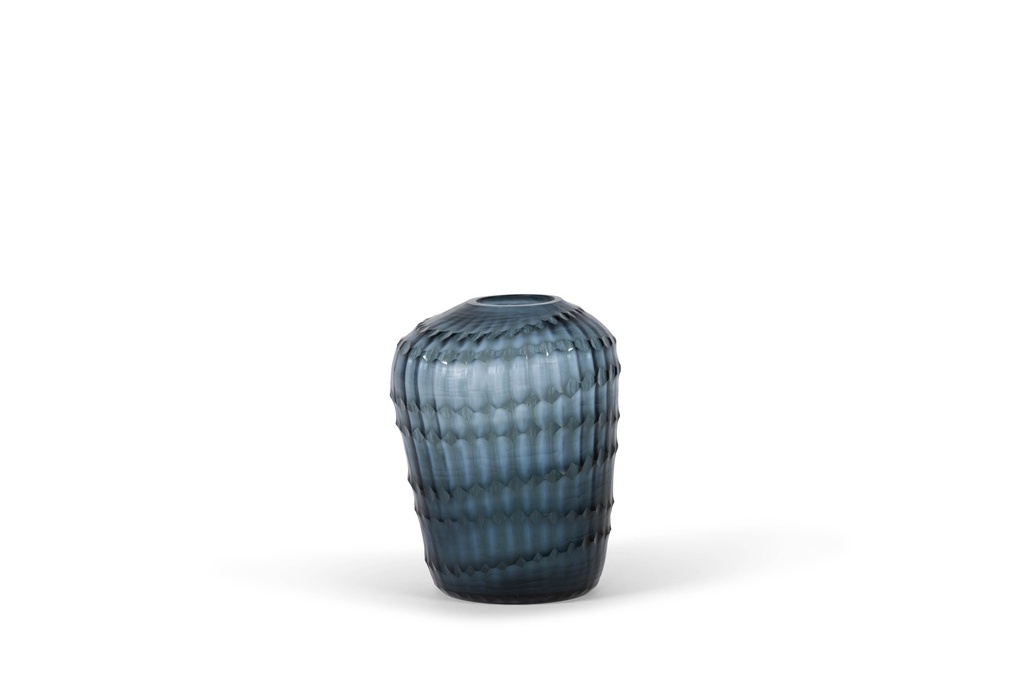 Mouthblown organic diamond cut vase - glass - smoke/blue - Ø24 x 34 - p 1/1
