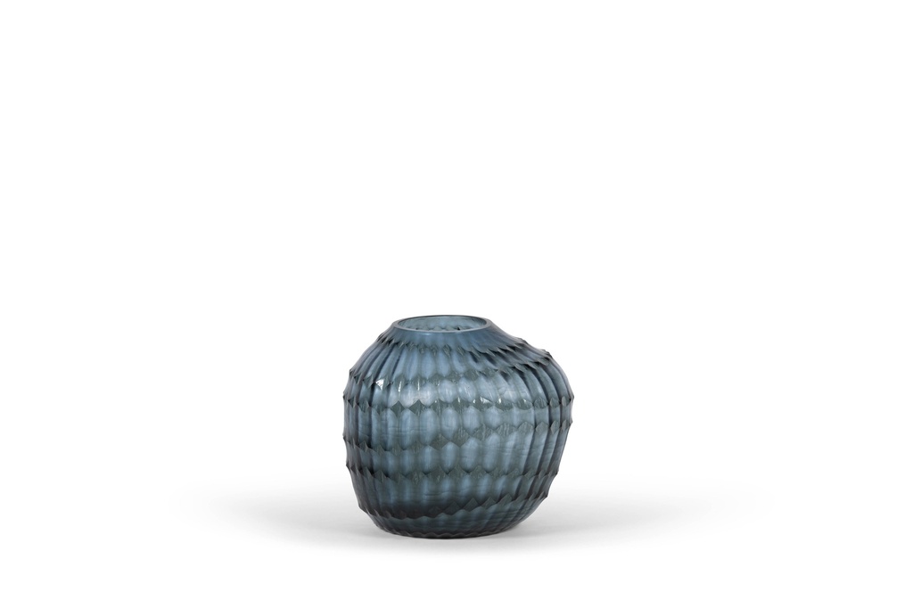 Mouthblown organic diamond cut vase - glass - smoke/blue - Ø30 x 26cm - p 1/1