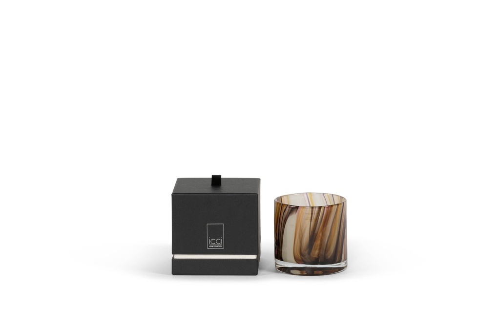 Scented candle thick votive cylinder brown/amber/purple striped - Ø12x12cm - 2 - int. cot. - p/4
