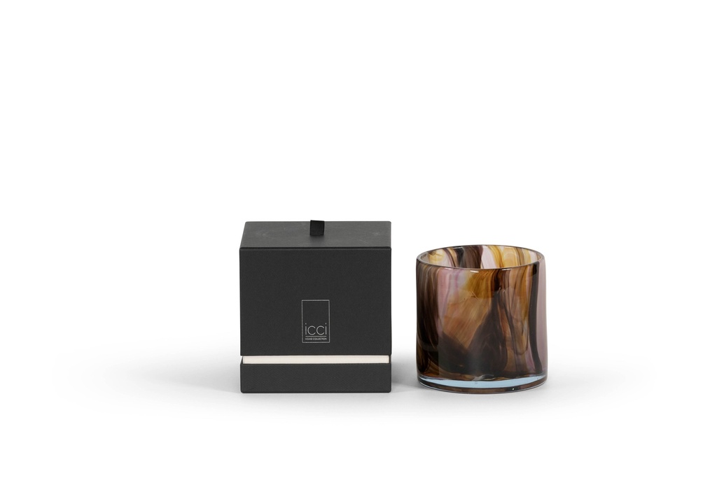 Scented candle thick votive cylinder brown/amber/purple striped - Ø14 x 15cm - 3 - int. cot. -p/2