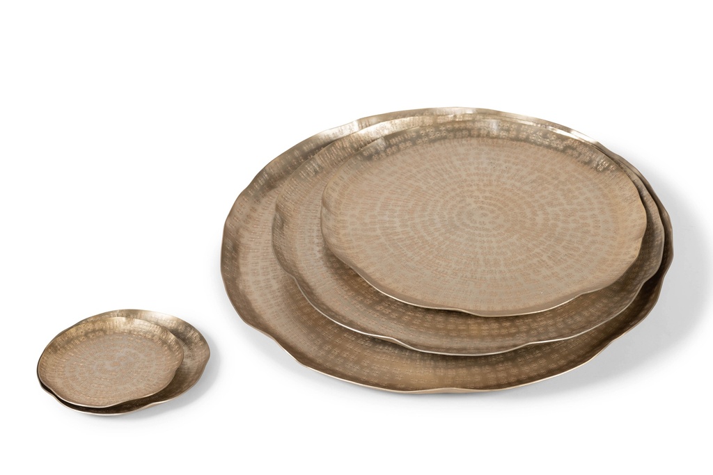 Plate, Set of 3, weave textured - metal - champagne - Ø20x2cm / Ø16x2cm / Ø13x1cm - p/1/12