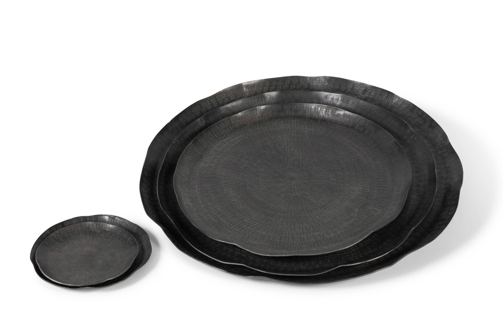 Plate , set of 3, weave textured - metal - graphite - Ø20x2cm / Ø16x2cm / Ø13x1cm - p/1/12