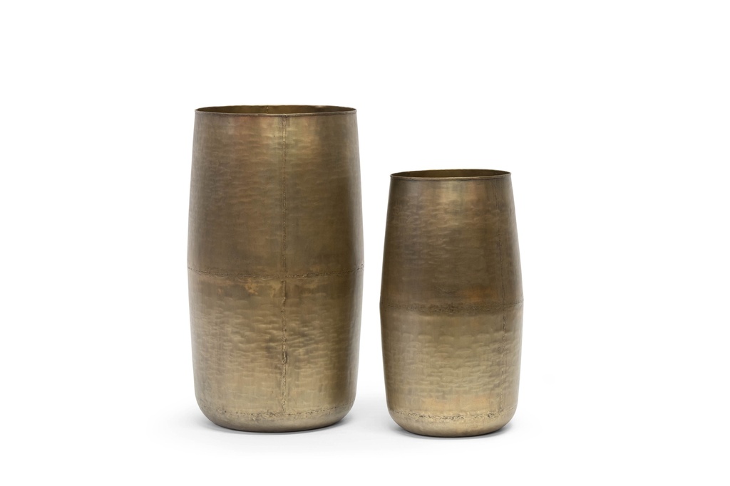 Planters, set of 2 - metal - brass antique - Ø34,5x61,5cm / Ø27,5x49,5cm - p/1set