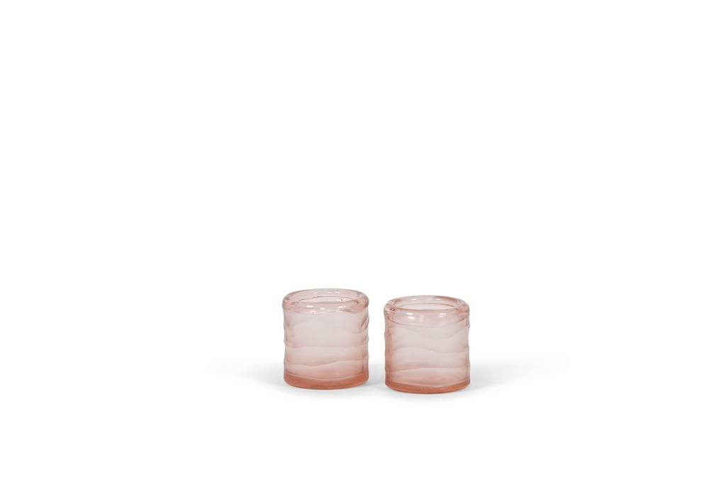 Tlight holder round with cutting - glass - salmon - Ø 8x8cm - p1/24