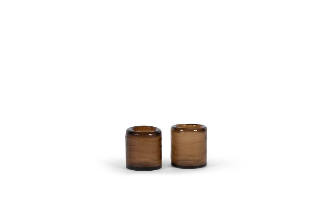 Tlight holder round with cutting - glass - copper- Ø8 x 8cm - p1/24