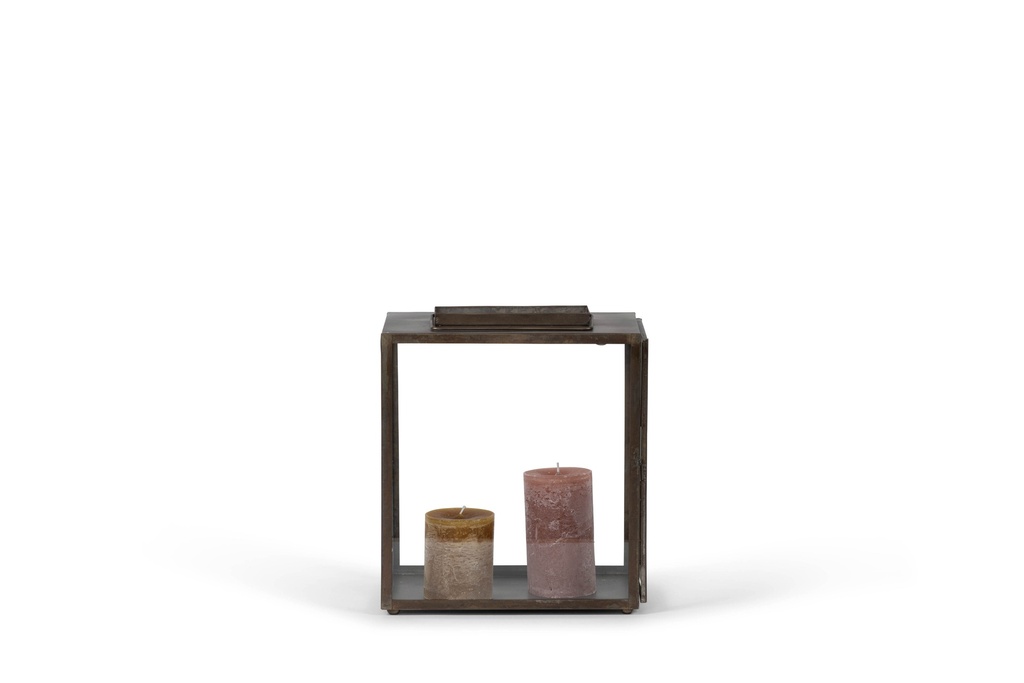 Lantern rectangular - iron/glass - aged antique - 32x21x36cm - p/1