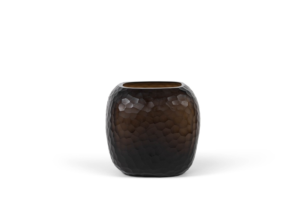 Organic vase large honeycomb cut - glass - smoke - 24 x 28 x 26cm - p 1