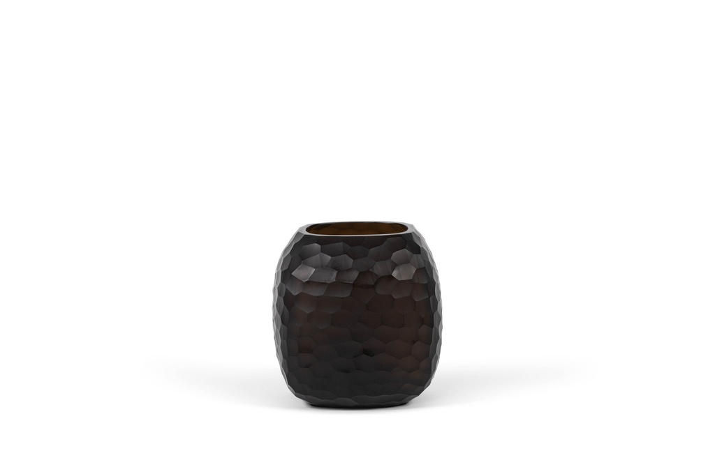 Organic vase small honeycomb cut - glass - smoke - 19x 21 x 22cm - p1/2