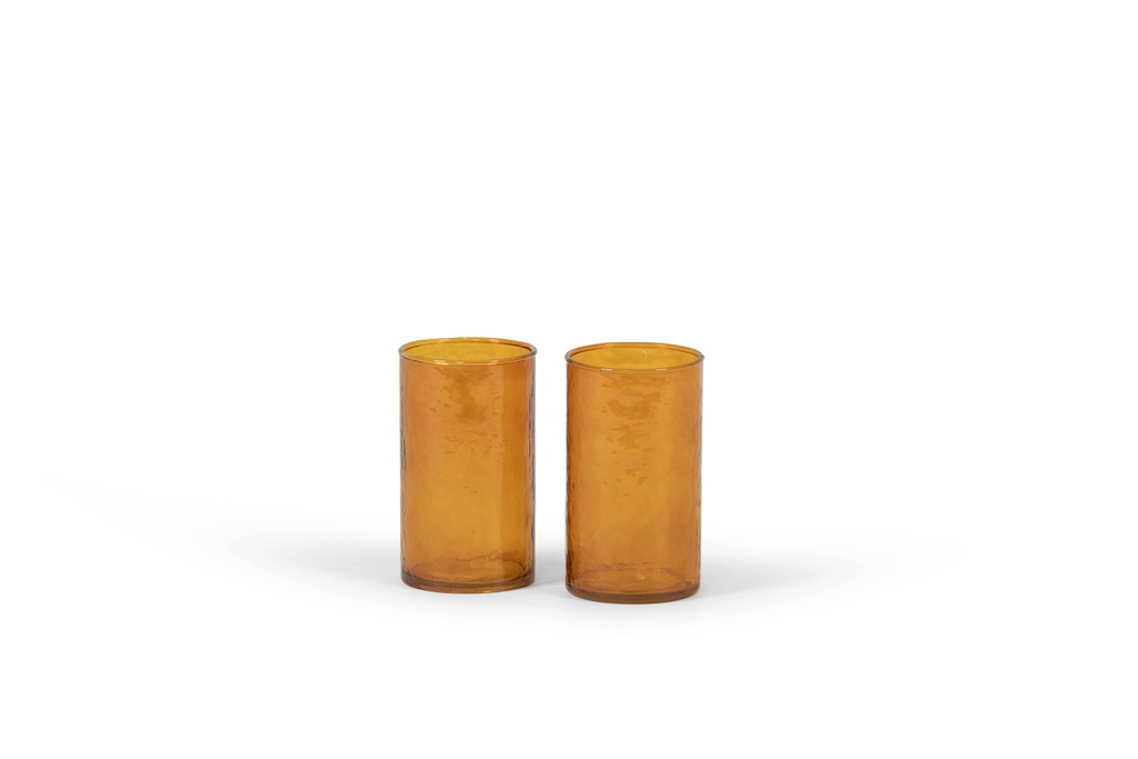 Theelight holder hammered - glass - amber - Ø7.5 x 13.5 - p 6/36