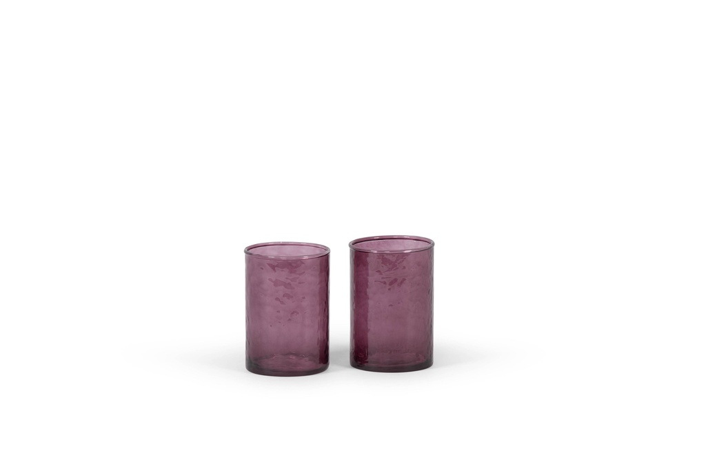 Tlight holder hammered - glass - purple - Ø7 x 11cm - p 6/36